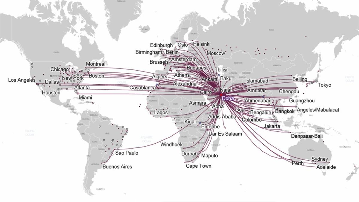 Katar эйруэйз rute na karti Europe